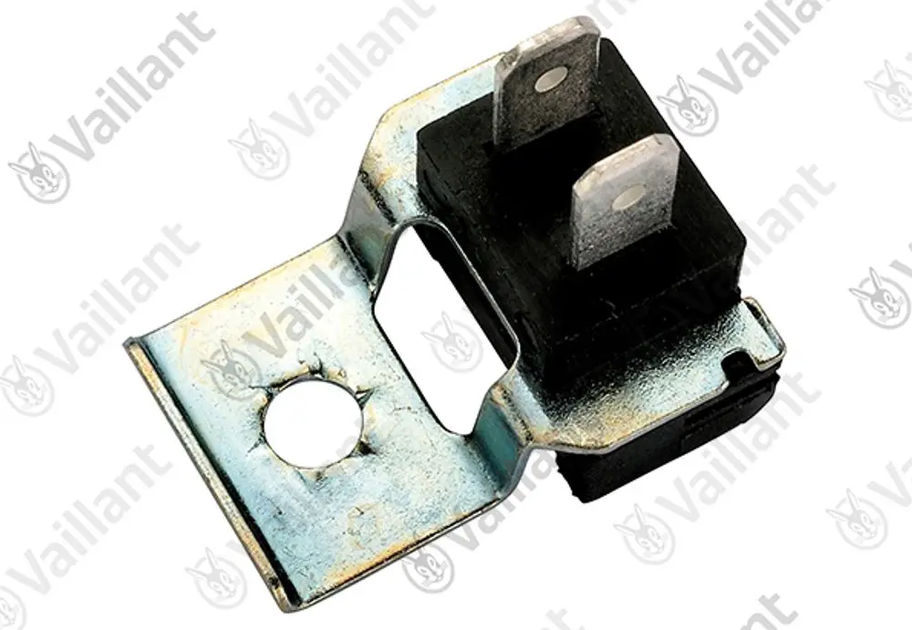 Vaillant-Komponente mit zwei Anschlussplatten und Metallhalterung, geeignet für den Einsatz in Heizungsanlagen.